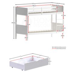 Home Discount Junior Vida Gemini Detachable Bunk Bed & Libra Wooden Underbed Drawers in White - Size: Single - thumbnail 2