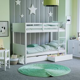 Home Discount Junior Vida Gemini Detachable Bunk Bed & Libra Wooden Underbed Drawers in White - Size: Single