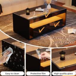 BTM High Gloss LED Coffee Table with Glass Top & 2 Drawers in Black - thumbnail 9