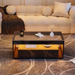 BTM High Gloss LED Coffee Table with Glass Top & 2 Drawers in Black - thumbnail 3