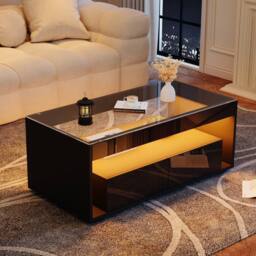 BTM High Gloss LED Coffee Table with Glass Top & 2 Drawers in Black - thumbnail 2