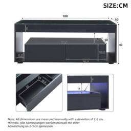 BTM High Gloss LED Coffee Table with Glass Top & 2 Drawers in Black - thumbnail 7