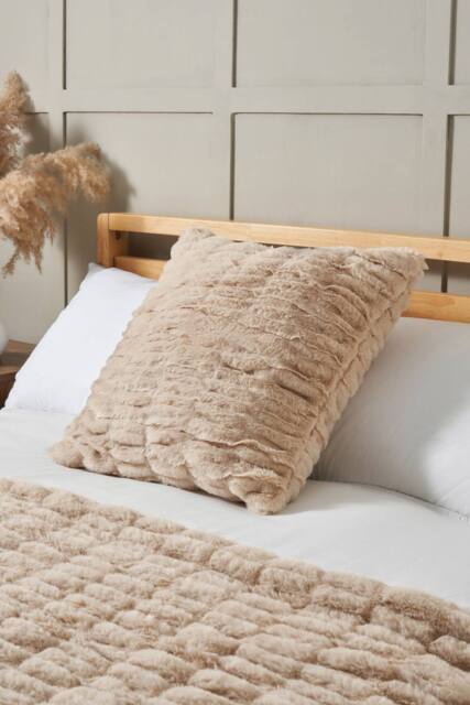 BHS Ruched Faux Fur Cushion in Beige - image 1