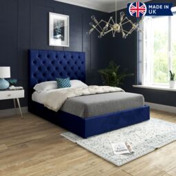 KDMD Alma Upholstered Soft Velvet Blue Bed Frame - Size: Single - thumbnail 5