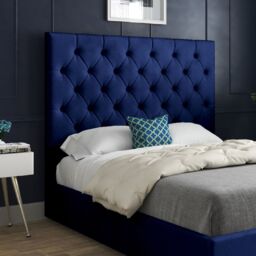 KDMD Alma Upholstered Soft Velvet Blue Bed Frame - Size: Single - thumbnail 2