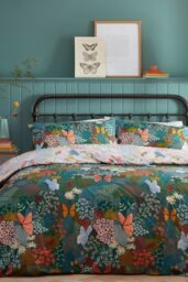 Furn Forage Floral Reversible Duvet Cover Set in Teal - Size: King - thumbnail 2