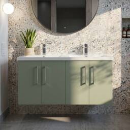 Balterley Level 1200mm Wall Hung 4 Door Unit with Double Basin - Satin Green - thumbnail 6