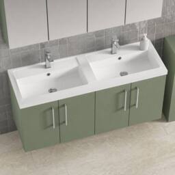 Balterley Level 1200mm Wall Hung 4 Door Unit with Double Basin - Satin Green - thumbnail 4