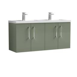 Balterley Level 1200mm Wall Hung 4 Door Unit with Double Basin - Satin Green