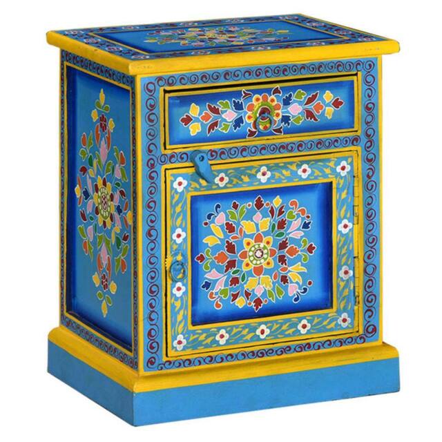 Berkfield Home Bedside Cabinet Solid Mango Wood Turquoise Hand Painted - image 1