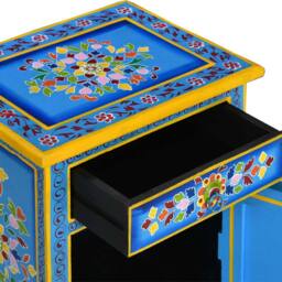 Berkfield Home Bedside Cabinet Solid Mango Wood Turquoise Hand Painted - thumbnail 4