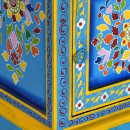 Berkfield Home Bedside Cabinet Solid Mango Wood Turquoise Hand Painted - thumbnail 6