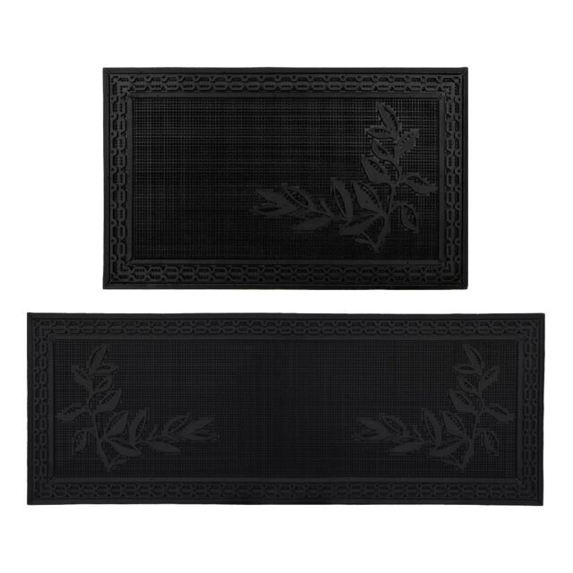 JVL Foliage Rubber Scraper Doormat & Patio Mat in Black - Size: 45 cm x 120 cm - image 1