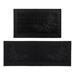 JVL Foliage Rubber Scraper Doormat & Patio Mat in Black - Size: 45 cm x 120 cm - thumbnail 1