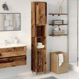 Berkfield Home Bathroom Cabinet Old Wood 30x30x190 cm Engineered Wood in Brown - Size: 30 x 30 x 190 cm
