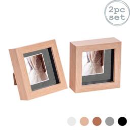 "Nicola Spring 3D Box Photo Frames - 4 x 4"" with 2 x 2"" Mount - White Mount - Pack of 2 in Light Brown" - thumbnail 1