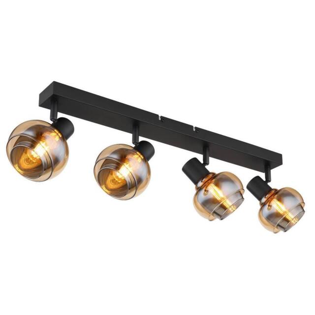 Netlighting Tokki Ceiling Spotlight Bar Matt Black Amber Glass Shade 4x E14 - image 1