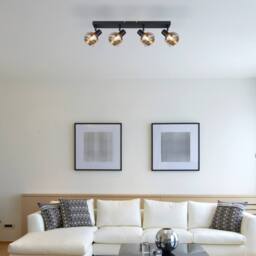 Netlighting Tokki Ceiling Spotlight Bar Matt Black Amber Glass Shade 4x E14 - thumbnail 6
