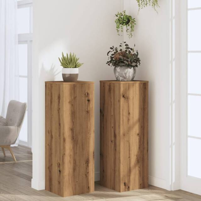 Berkfield Home Plant Stands 2 pcs Artisian Oak 33x33x100 cm Engineered Wood in Brown - Size: 33 x 33 x 100 cm - image 1
