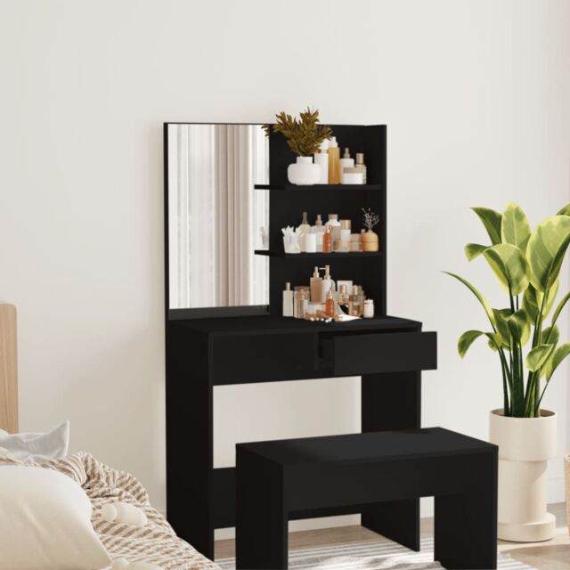 Berkfield Home Dressing Table with Mirror Black 74.5x40x141 cm - image 1