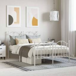 Berkfield Home Metal Bed Frame with Headboard & Footboard White 120x200 cm - Size: Small Double - thumbnail 2