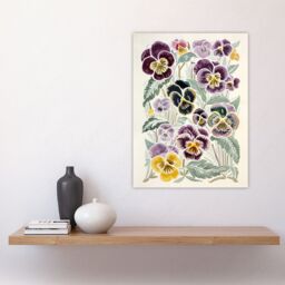 "Artery8 Floral Purple Yellow Pansies Wildflower Painting Wall Art Print - Size: W24"" x H32""" - thumbnail 4