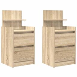 Berkfield Home Bedside Cabinets with 2 Drawers 2 pcs Sonoma Oak 38x34x80 cm in Brown - Size: 38 x 34 x 80 cm - thumbnail 2