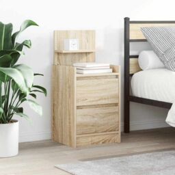 Berkfield Home Bedside Cabinets with 2 Drawers 2 pcs Sonoma Oak 38x34x80 cm in Brown - Size: 38 x 34 x 80 cm - thumbnail 1
