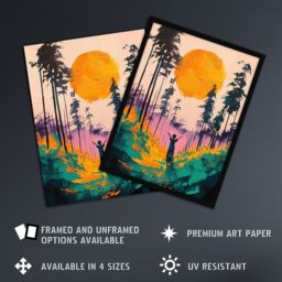 "Artery8 Sunrise Joy Abstract Forest Landscape Painting Wall Art Print in Pink - Size: W24"" x H32""" - thumbnail 2