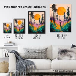 "Artery8 Sunrise Joy Abstract Forest Landscape Painting Wall Art Print in Pink - Size: W24"" x H32""" - thumbnail 3