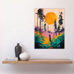 "Artery8 Sunrise Joy Abstract Forest Landscape Painting Wall Art Print in Pink - Size: W24"" x H32""" - thumbnail 4