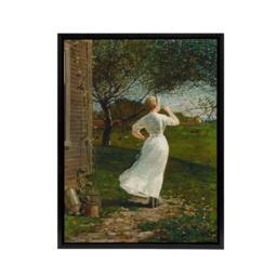 "Artery8 Blowing the Dinner Horn Winslow Homer Framed Canvas Wall Art Print in Orange - Size: W12"" x H16""" - thumbnail 1