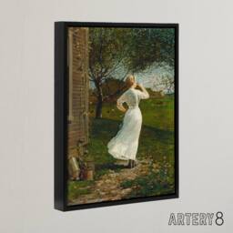 "Artery8 Blowing the Dinner Horn Winslow Homer Framed Canvas Wall Art Print in Orange - Size: W12"" x H16""" - thumbnail 2
