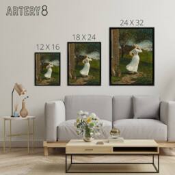 "Artery8 Blowing the Dinner Horn Winslow Homer Framed Canvas Wall Art Print in Orange - Size: W12"" x H16""" - thumbnail 4