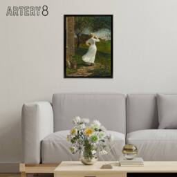 "Artery8 Blowing the Dinner Horn Winslow Homer Framed Canvas Wall Art Print in Orange - Size: W12"" x H16""" - thumbnail 3