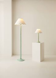 ValueLights Bobbins Sage Green Table Lamp with Tapered Natural Linen Scallop Shade in Pale Green - thumbnail 6