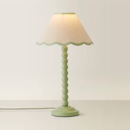 ValueLights Bobbins Sage Green Table Lamp with Tapered Natural Linen Scallop Shade in Pale Green - thumbnail 3
