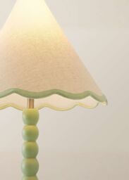 ValueLights Bobbins Sage Green Table Lamp with Tapered Natural Linen Scallop Shade in Pale Green - thumbnail 4