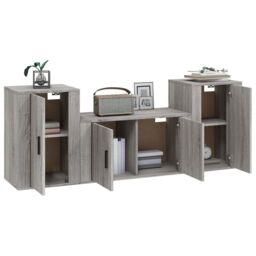 Berkfield Home 3 Piece TV Cabinet Set Grey Sonoma Engineered Wood - thumbnail 3