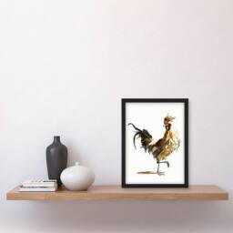 Artery8 A Rooster Watercolour Painting Johan Teyler Framed Wall Art Print in White - Size: A4 - thumbnail 2