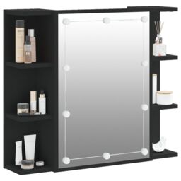 Berkfield Home Mirror Cabinet with LED Black 70x16.5x60 cm - thumbnail 6