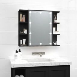 Berkfield Home Mirror Cabinet with LED Black 70x16.5x60 cm - thumbnail 1