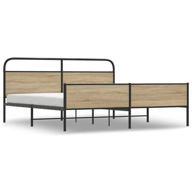 Berkfield Home Metal Bed Frame without Mattress Smoked Oak 150x200 cm King Size in Brown - image 1