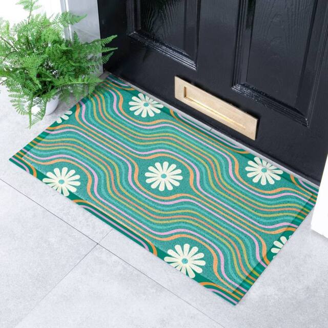 Artsy Mats Elizabeth Olwen Flower Lines Green Indoor/Outdoor Doormat (70x40cm) - Size: 40 cm x 70 cm - image 1