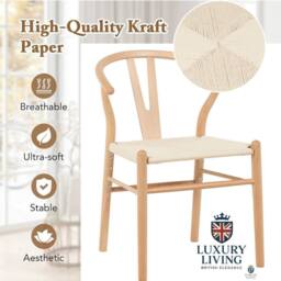 Luxury Living Beech Wishbone Dining Chairs Pair in Natural - thumbnail 6