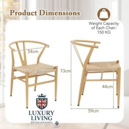 Luxury Living Beech Wishbone Dining Chairs Pair in Natural - thumbnail 8