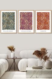 ARTZE Set of 3 Oak Framed William Morris Vintage Larkspur Autumn Colours Wall Art - Size: W33 cm x H45 cm x D20mm - thumbnail 1