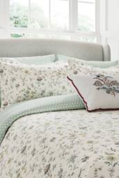 V & A 'Flora' Cotton Percale Duvet Cover Set in Cream - Size: Super King - thumbnail 2