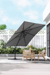 H&O Direct 3m x 3m Square Rotating Outdoor Cantilever Parasol with Square Base in Dark Grey - thumbnail 1