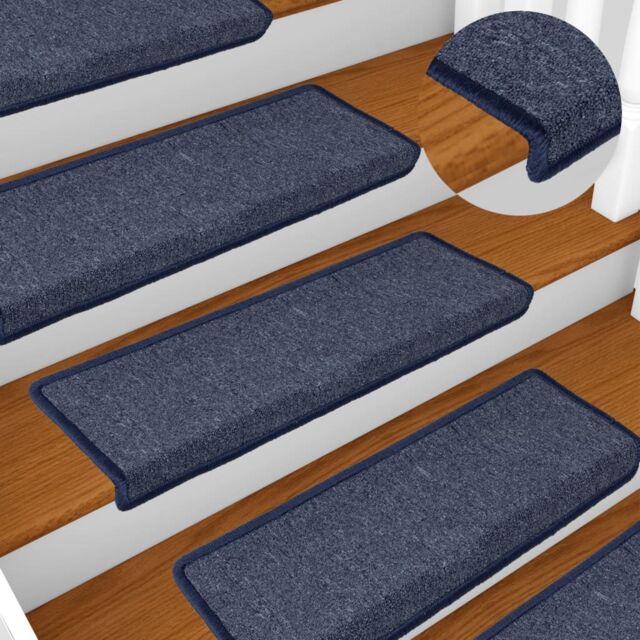 Berkfield Home Carpet Stair Treads 15 pcs 65x21x4 cm Grey & Blue - Size: Medium - image 1